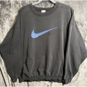 Vintage Nike Crewneck Sweatshirt Black Blue Swoosh USA Made Mens XL 90s